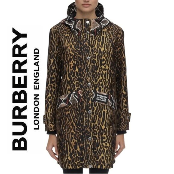 Burberry Jackets & Blazers - NWT ~ BURBERRY LEOPARD PRINT HOODED RAINCOAT sz 10